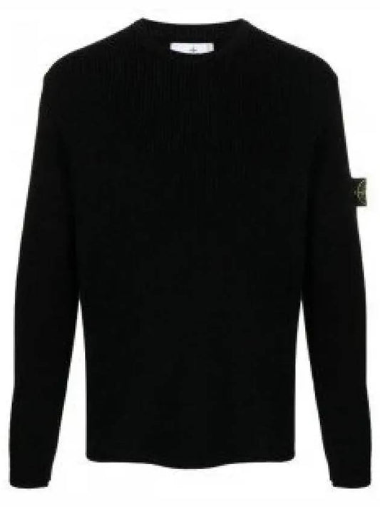 Wappen Patch Crew Neck Knit Top Black - STONE ISLAND - BALAAN 2