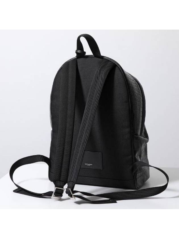 Crocodile Effect Logo Leather Backpack Black - SAINT LAURENT - BALAAN 4