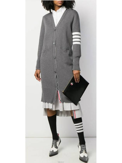 Cotton Crepe Milano Stitch 4-Bar Long V-Neck Cardigan Medium Grey - THOM BROWNE - BALAAN 2