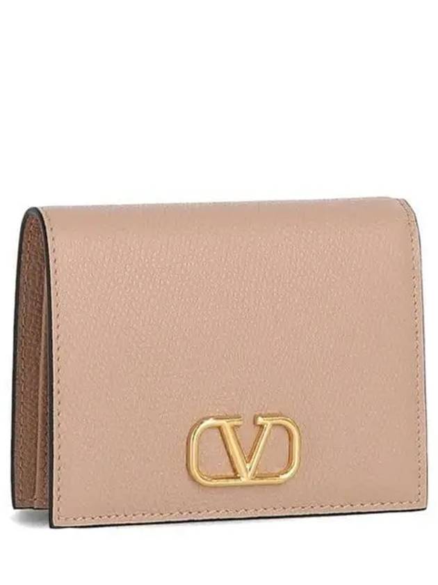 Compact V Logo Signature Calfskin Half Wallet Pink - VALENTINO - BALAAN 1