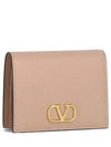 Compact V Logo Signature Calfskin Half Wallet Pink - VALENTINO - BALAAN 1