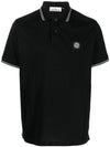 Stretch Cotton Pique Short Sleeve Polo Shirt Black - STONE ISLAND - BALAAN 1