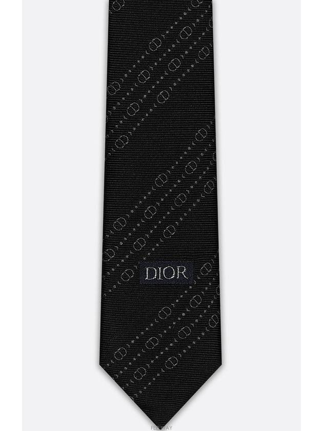 CD Icon Striped Tie Black Gray Silk - DIOR - BALAAN 4