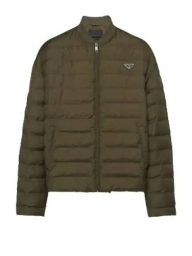 Triangle Logo Knit Collar Down Padded Jacket Military Green - PRADA - BALAAN 1