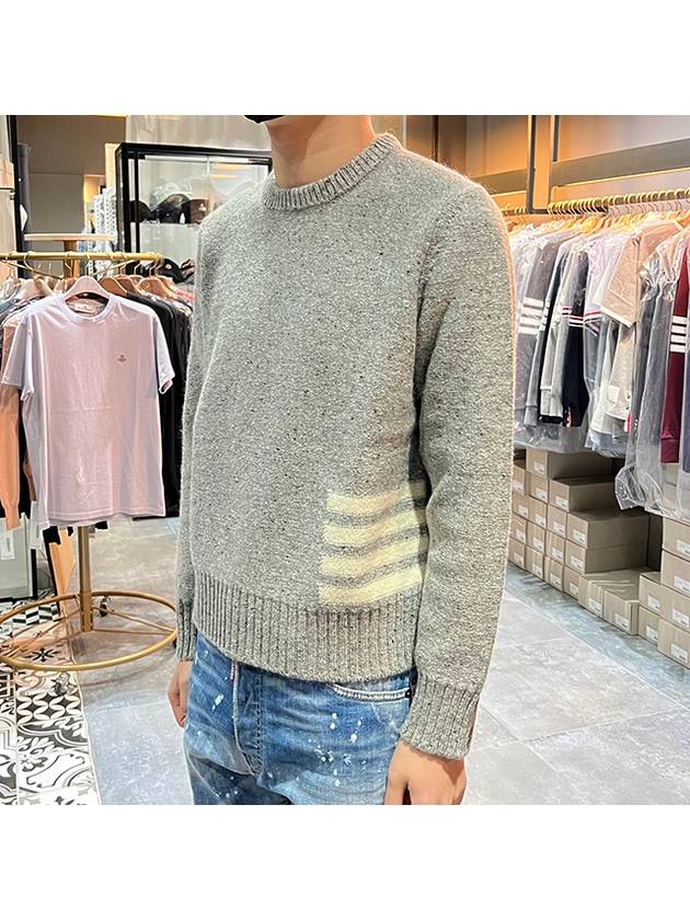 Donegal 4-Bar Striped Crew Neck Wool Knit Top Light Grey - THOM BROWNE - BALAAN 4