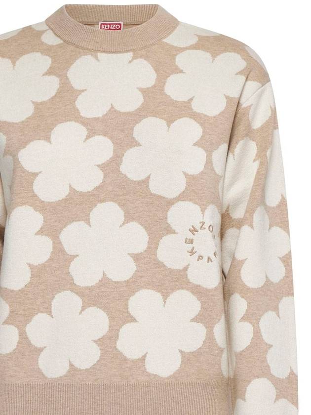 Floral Detail Crew Neck Knit Top Beige - KENZO - BALAAN 4