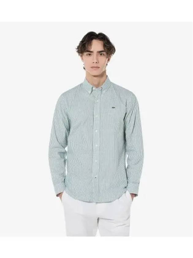 Men s Oxford Striped Shirt Green - LACOSTE - BALAAN 1