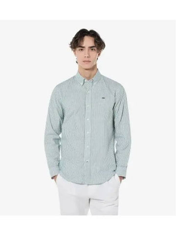 Men s Oxford Striped Shirt Green - LACOSTE - BALAAN 1