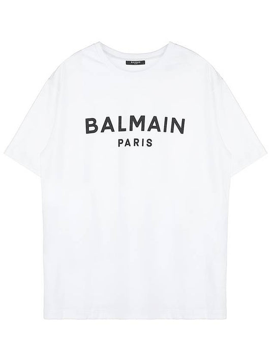 Men's Logo Print Eco Responsible Cotton Short Sleeve T-Shirt White - BALMAIN - BALAAN.