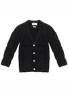 Merino Wool Crisscross Cable Stitch 3/4 Sleeve V-Neck Cardigan Navy - THOM BROWNE - BALAAN 2