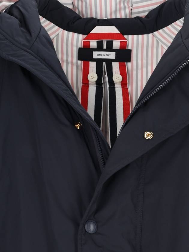 Men's 4 Bar Poly Twill Hooded Parka Navy - THOM BROWNE - BALAAN 4