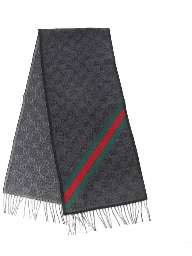 GG Web Wool Muffler Grey - GUCCI - BALAAN 3