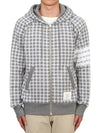 Cotton Check Jacquard 4-Bar Zip-Up Hoodie Grey - THOM BROWNE - BALAAN 2