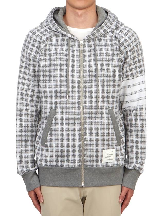 Cotton Check Jacquard 4-Bar Zip-Up Hoodie Grey - THOM BROWNE - BALAAN 2