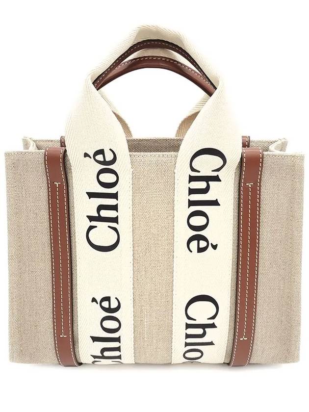 Woody Small Canvas Tote Bag White Brown Beige - CHLOE - BALAAN 2