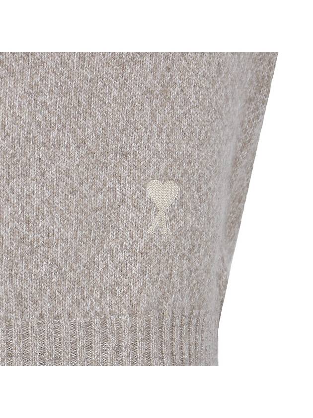 Heart Logo V-Neck Cashmere Cardigan Heather Champagne - AMI - BALAAN 8