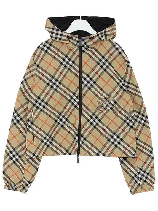 Crop Reversible Check Hooded Jacket Sand - BURBERRY - BALAAN 2