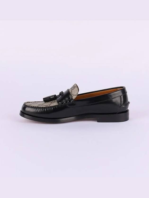 Tassel GG Supreme Canvas Leather Loafers Black - GUCCI - BALAAN 4