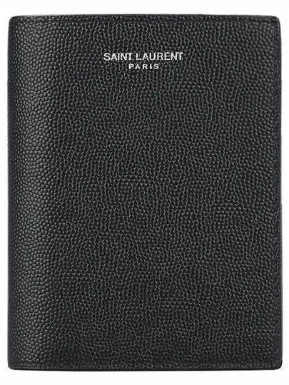 Logo Grain Leather Half Wallet Black - SAINT LAURENT - BALAAN 2