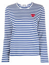 Women's Red Heart Wappen Stripe Long Sleeve T-Shirt P1 T163 2 Blue - COMME DES GARCONS PLAY - BALAAN 1