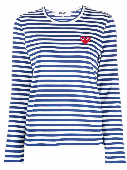 Women's Red Heart Wappen Stripe Long Sleeve T-Shirt P1 T163 2 Blue - COMME DES GARCONS PLAY - BALAAN 1