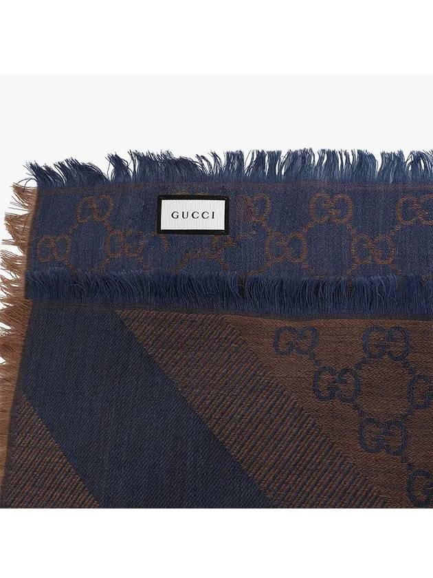 jacquard GG square muffler blue brown - GUCCI - BALAAN.