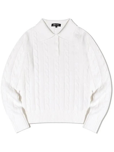 Cable collar long sleeve knit IVORY - 20THHOLE - BALAAN 3