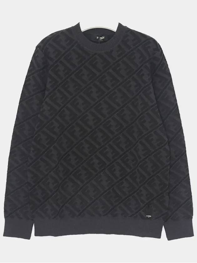 Men's Regular Fit Crew Neck Wool Knit Top Black Grey - FENDI - BALAAN 4