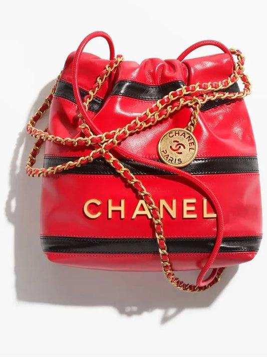22 Mini Handbag Two Bag Shiny Calfskin Red Black Gold AS3980 B16652 NY215 - CHANEL - BALAAN 1