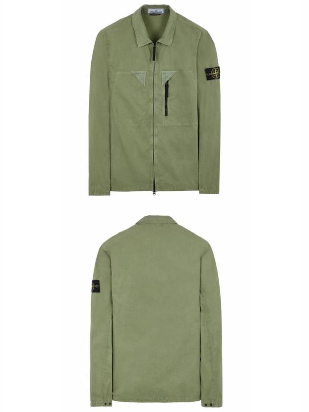 Wappen Patch Old Treatment Zip-Up Overshirt Sage Green - STONE ISLAND - BALAAN 5