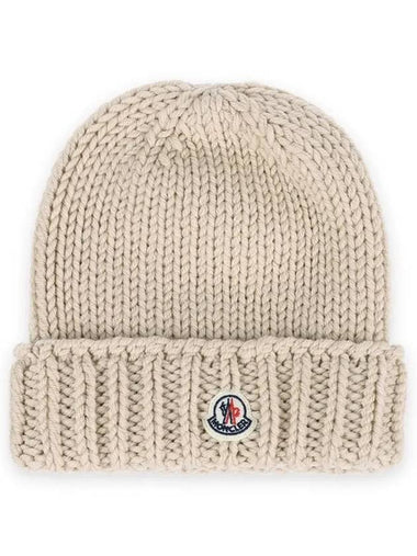 Kids Logo Patch Wool Beanie Beige 3B00026 M1172 220 - MONCLER - BALAAN 1