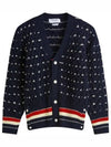 Donegal Cable Classic Wool Cardigan Navy - THOM BROWNE - BALAAN 2