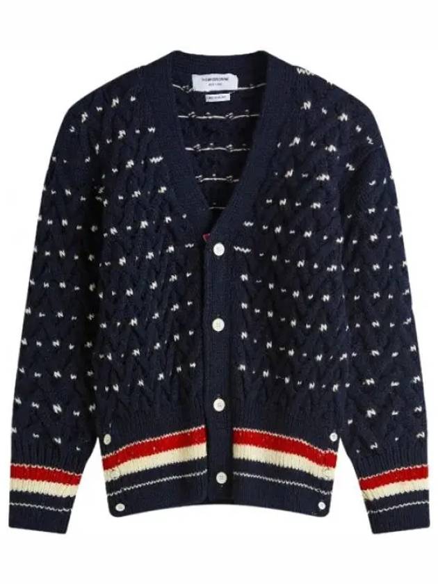 Donegal Cable Classic Wool Cardigan Navy - THOM BROWNE - BALAAN 2