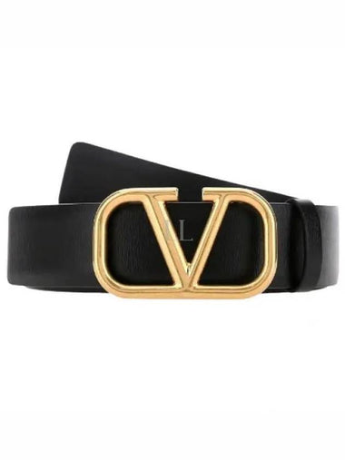 V Logo Signature Leather Belt Black - VALENTINO - BALAAN 1