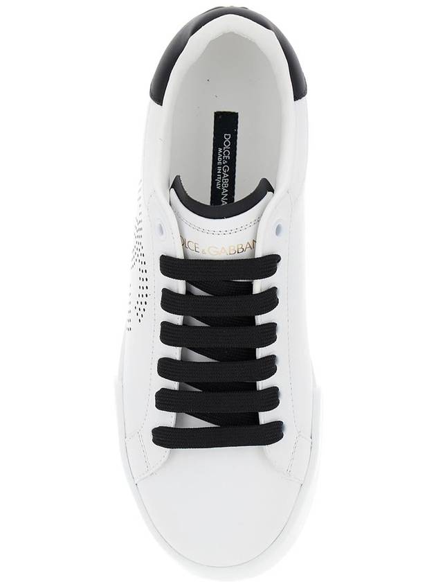 'Portofino' White Low Top Sneakers With Perforated Dg Logo In Leather Woman - DOLCE&GABBANA - BALAAN 4