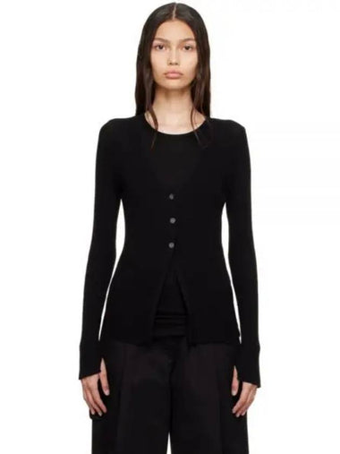 FOLIA 18GG CREPE RIB KNIT BLACK 874 Women s V neck cardigan - STUDIO NICHOLSON - BALAAN 1