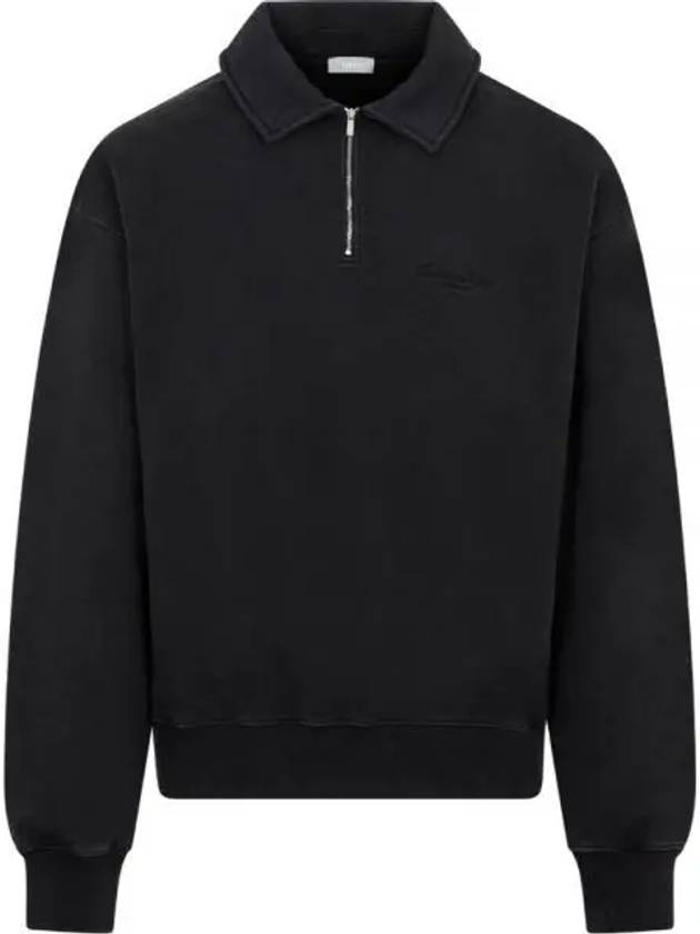 Logo Half Zip-up Oversized Long Sleeve Polo Shirt Black - DIOR - BALAAN 2