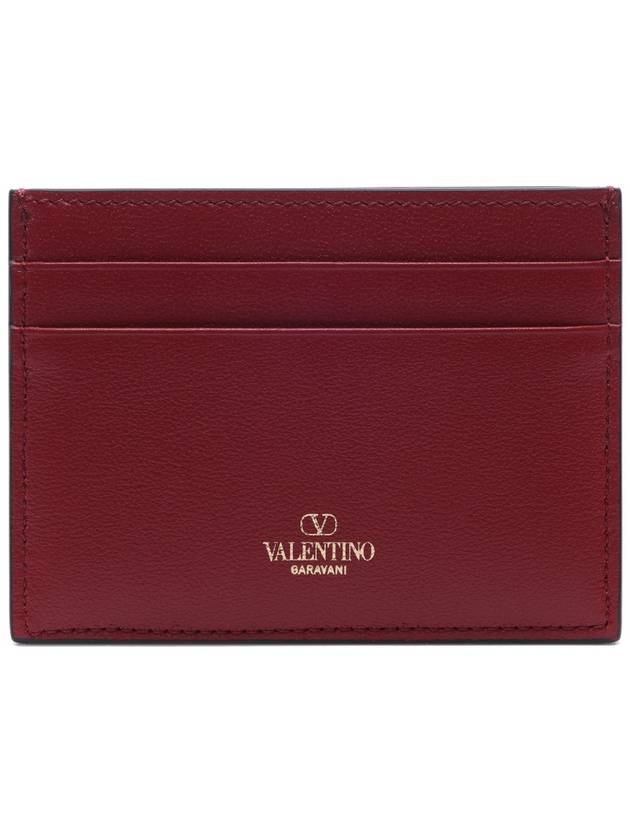 V Logo Signature Leather Card Wallet Red - VALENTINO - BALAAN 5