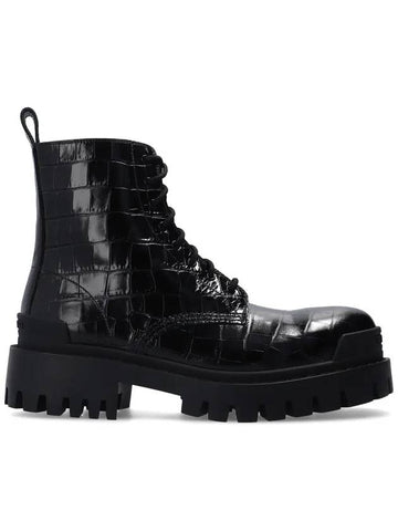 Strike Crocodile Leather Lace Up Walker Boots Black - BALENCIAGA - BALAAN 1