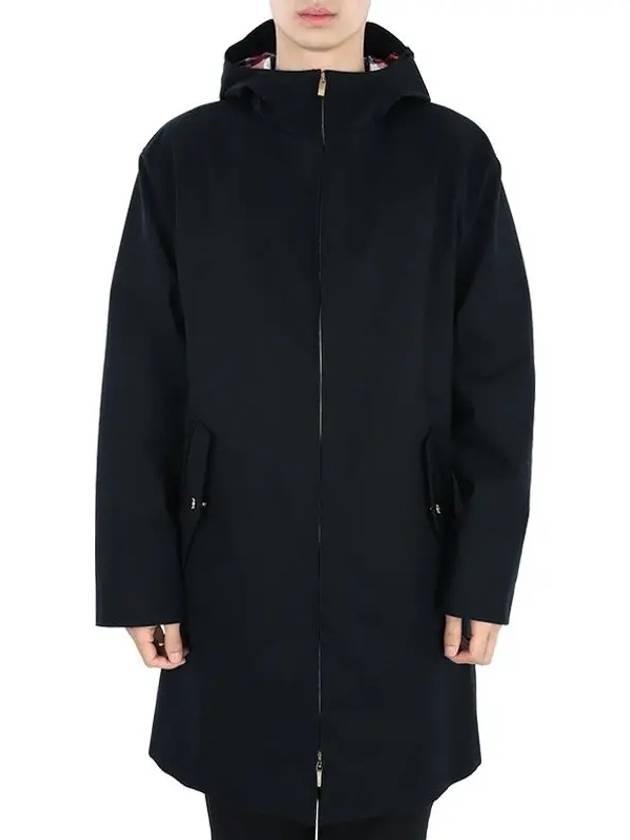 Waterproof Cotton Twill T-Dart Hooded Jacket Navy - THOM BROWNE - BALAAN 3