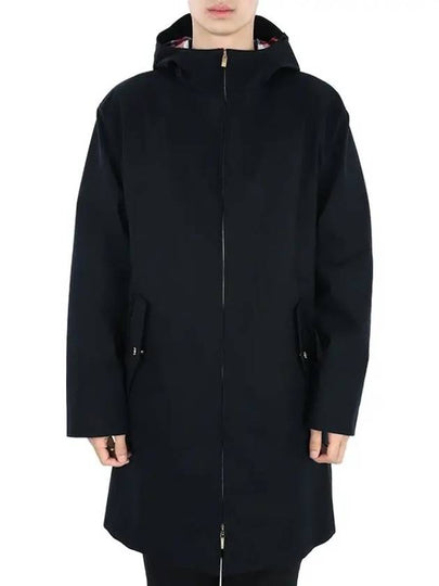 Waterproof Cotton Twill T-Dart Hooded Jacket Navy - THOM BROWNE - BALAAN 2