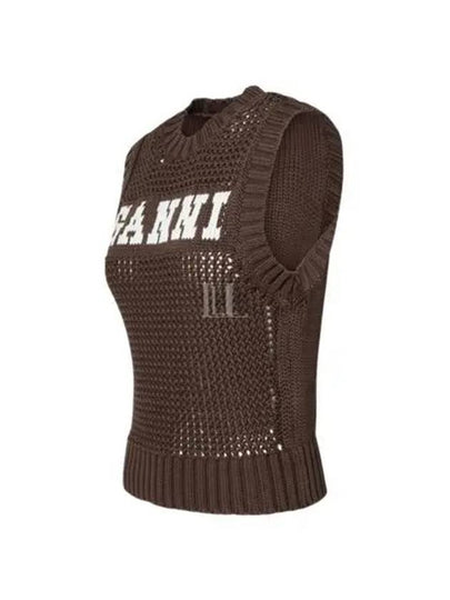 Logo Crochet Vest Knit Top Brown - GANNI - BALAAN 2