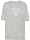 Women's Logo Cashmere Knit Top Gray - PRADA - BALAAN 1