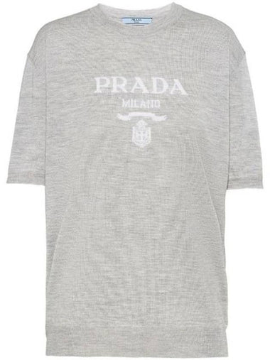 Women's Logo Cashmere Knit Top Grey - PRADA - BALAAN 1