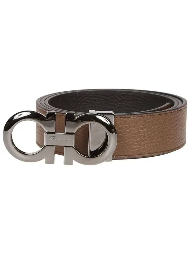 Gancini Reversible Adjustable Leather Belt Cane Sugar Brown Black - SALVATORE FERRAGAMO - BALAAN 2