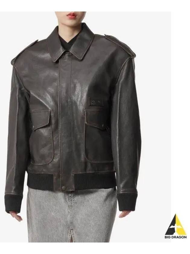 Aviator Vintage Leather Jacket Black - SAINT LAURENT - BALAAN 2