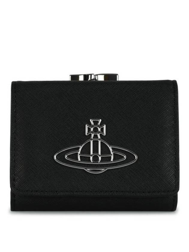 Saffiano Thin Line Half Wallet Black - VIVIENNE WESTWOOD - BALAAN 1