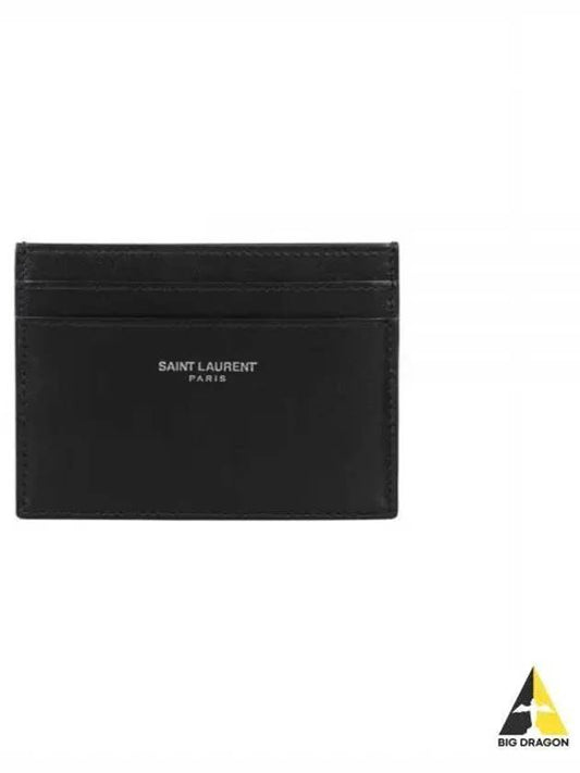 Smooth Leather Classic Logo Card Wallet Black - SAINT LAURENT - BALAAN 2