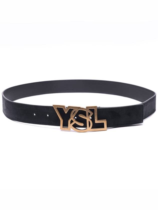 Men's Gold Big YSL Logo Leather Belt Black - SAINT LAURENT - BALAAN.