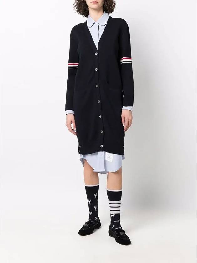 Milano Stitch Combo Shirt Cardigan Navy - THOM BROWNE - BALAAN 4